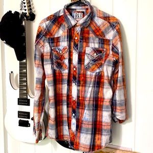 BKE Vintage Men’s Distressed-Look Casual Button Down Shirt